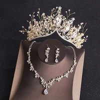 kmvexo costume bridal jewelry sets rhinestone crystal gold tiara crown earrings necklace wedding bride luxury jewelry set