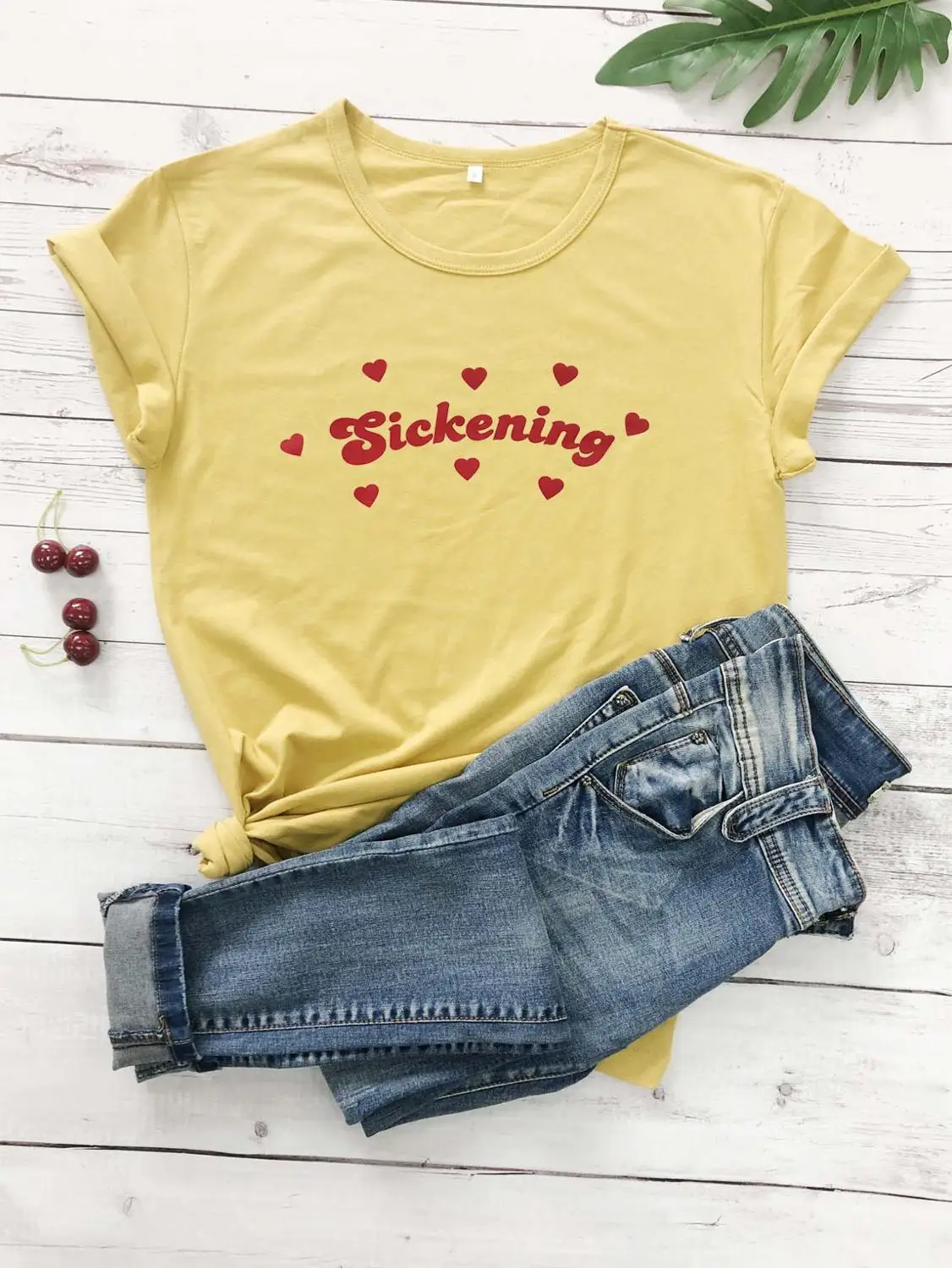 Mustard - red txt Женская розовая футболка с сердечками Tumblr, модная Милая футболка, camiseta rosa feminina, белая футболка с рисунком сердца, топы - Цвет: Mustard - red txt