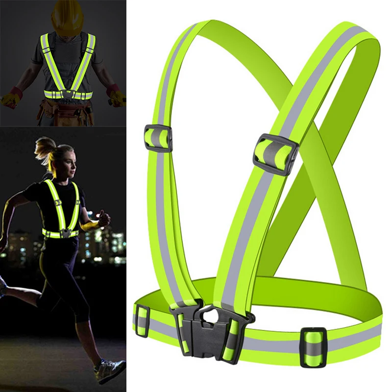 

1pc Car Motorcycle Adjustable Safety Security High Visibility Reflective Vest Gear Elastic Stripes Jacket Night Running Cycling