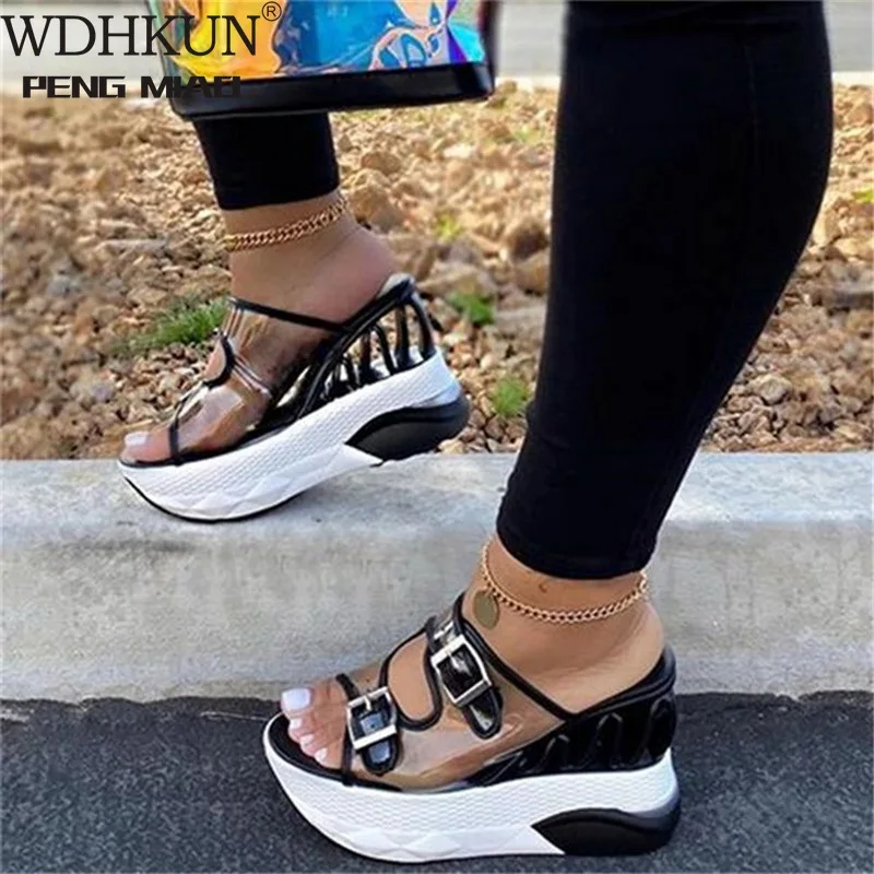 Сандалии женские на платформе водонепроницаемые туфли прозрачные высокий