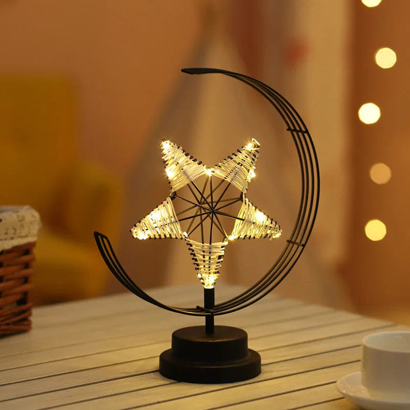 

Christmas gift handmade hemp rope wrought iron night light party room decoration light Led stars / moon / apple / Sepak takraw