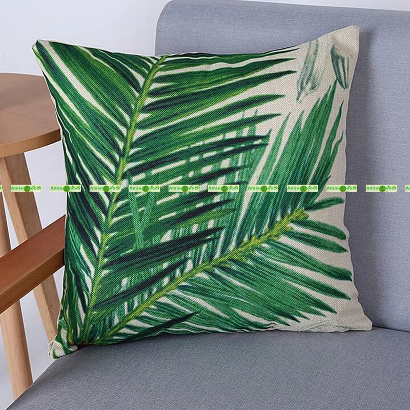 

Льняная ткань 45 см Наволочки искусственные пальмовые растения Печать Декоративные наволочки на диван-кровать для дома автомобиль зеленый