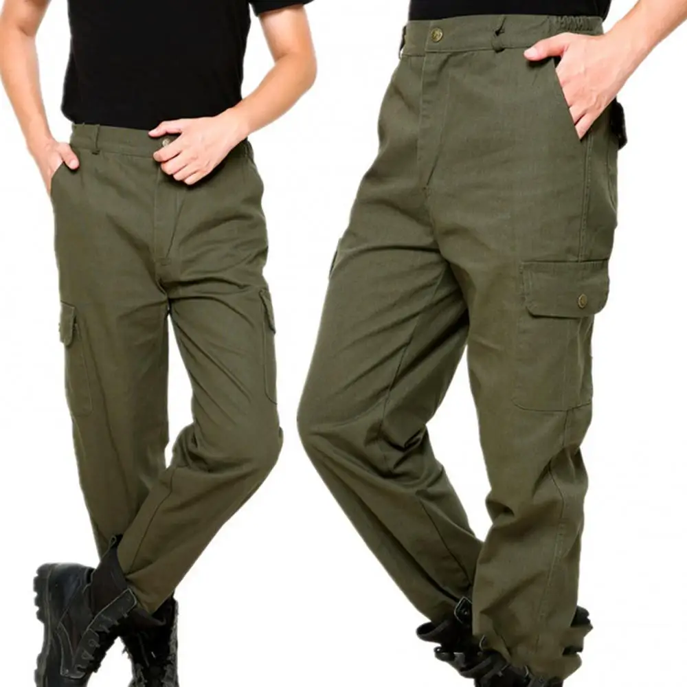 

70% Hot Sale Casual Men Solid Color Thick Pockets Long Cargo Pants Straight Work Trousers