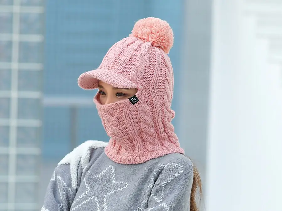 Winter Hat Women girl Warm Skullies Beanies Hat Face Neck Protection Balaclava Mask Gorras Bonnet Knitted Hat Ski Cap