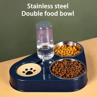 500ml dog bowl cat feeder bowl with dog water bottle automatic drinking pet bowl cat food bowl pet stainless steel double 3 bowl
