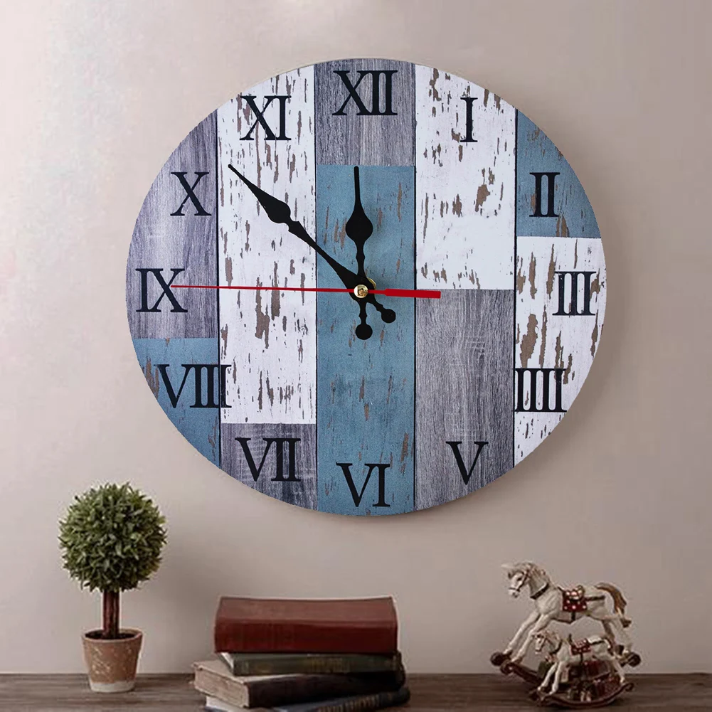 Часы настенные кварцевые круглые 3d часы с деревянным принтом бесшумные на