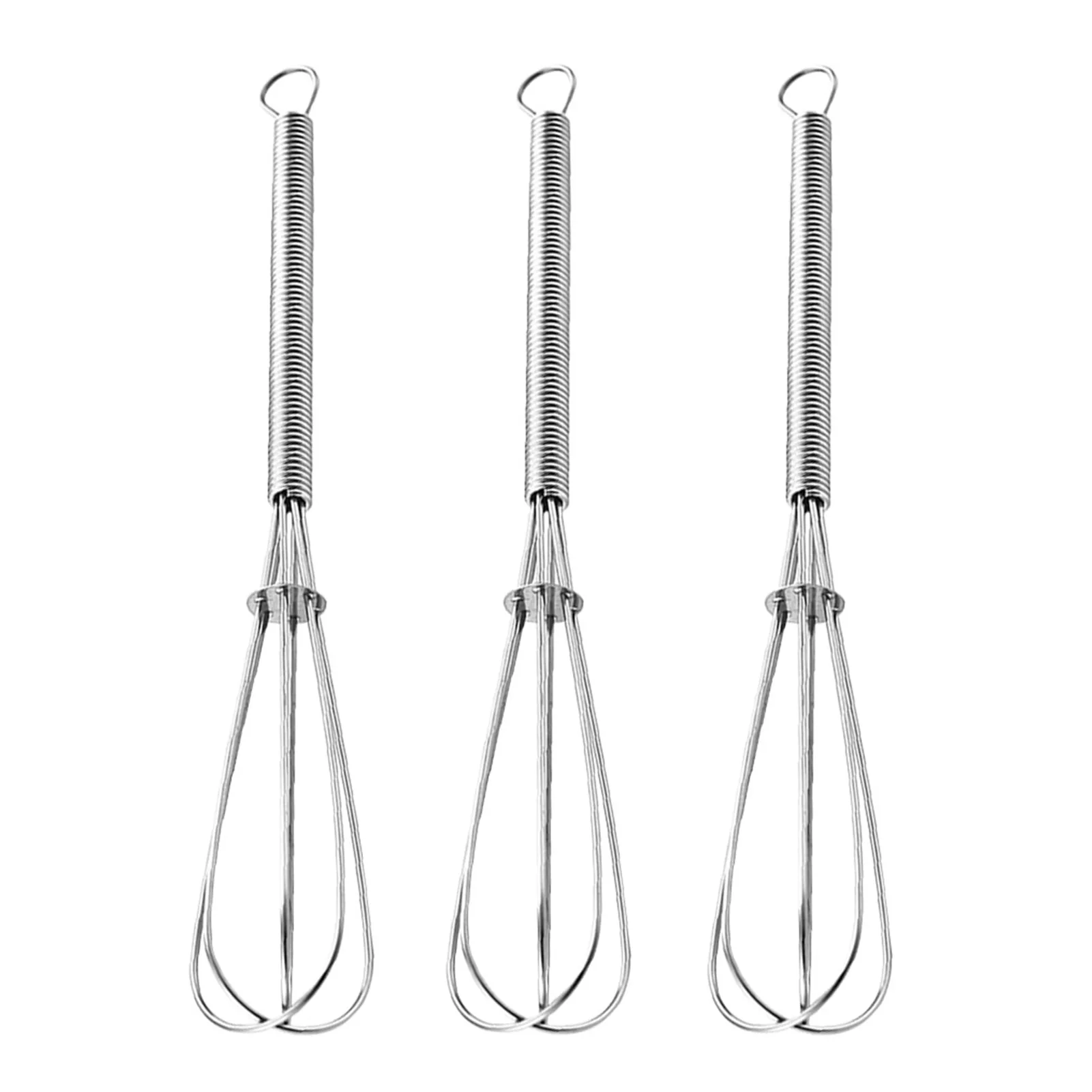 

3pcs Spring Handle Home Kitchen Stirring Wall Hanging Stainless Steel Beater Mini Easy Clean Non-stick Hand Tools Eggs Whisk