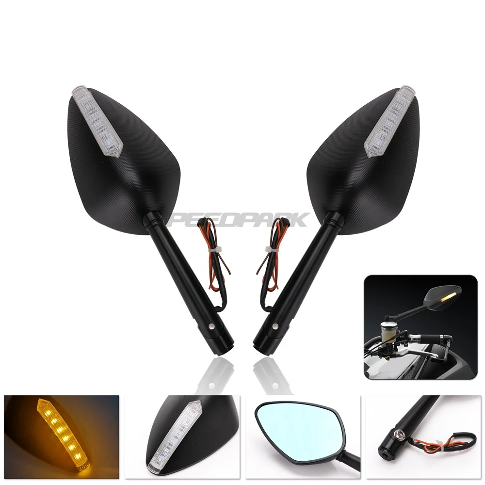 Черный CNC Универсальный светодиодный фонарь для мотоцикла зеркало с поворотным