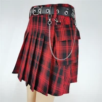 plaid pleated skirt high wais aysmmetric belt casual party club vintage preppy england mini skirt women summer skrits