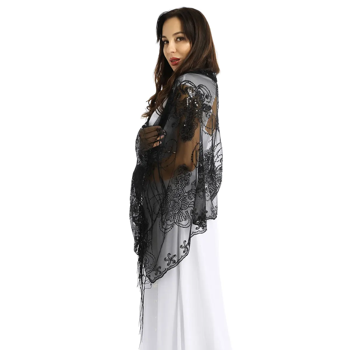 Блестящий шарф-накидка с бахромой для женщин девушек и 1920 |