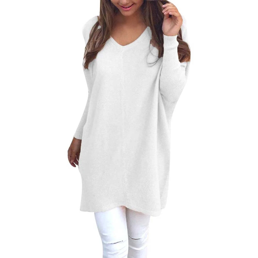 

Fashion Women V Neck Long Sleeve Tunic Pullover Casual Loose Knitted sweaters for women fashion 2020