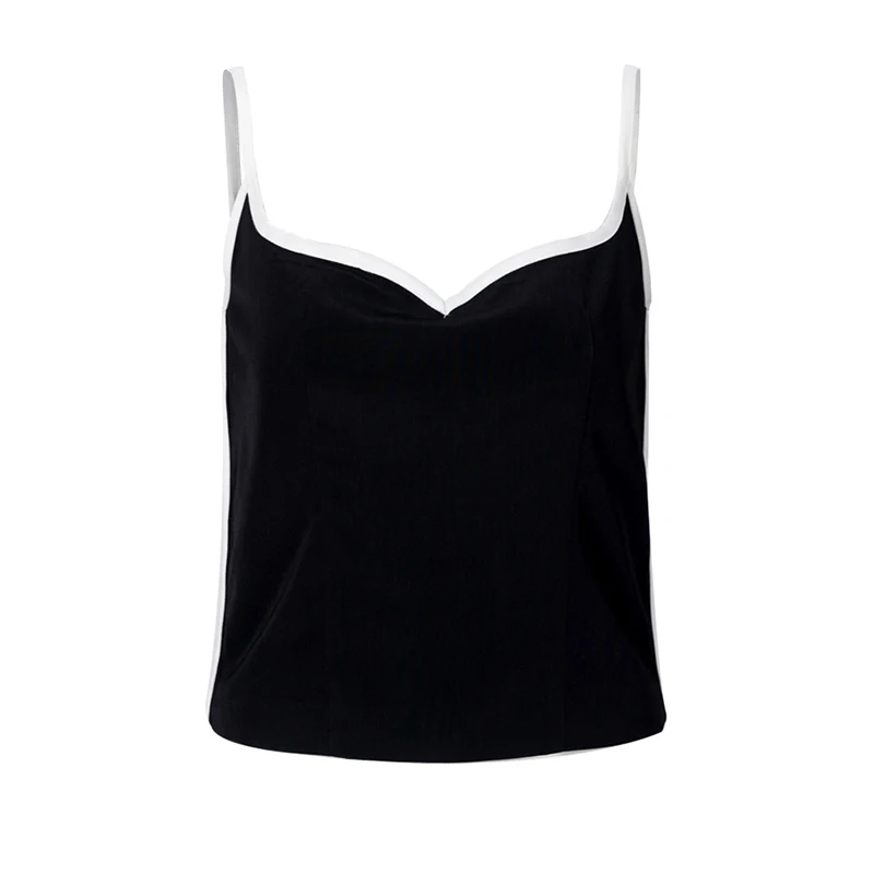 

[EAM] Women Black Brief Thin Contrast Color Tank Tops New V-collar Sleeveless Personality Fashion Tide Spring Summer 2021 1W846