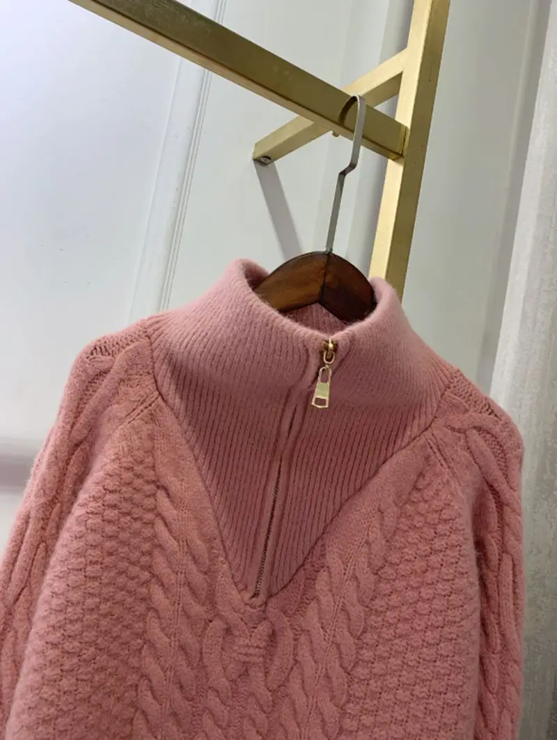 

Juice Snow 2020 Autumn And Winter New Thick Twist Knit Sweater Long-Sleeved Zipper Lapel Sweater Women