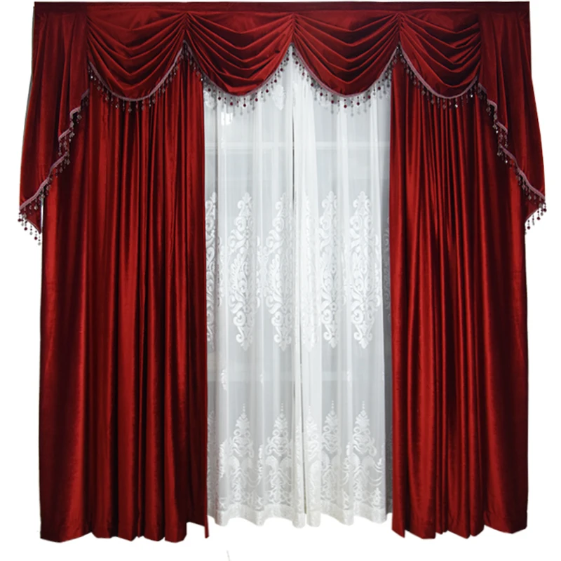 

New Nordic Style Light Luxury Retro Elegant Bright Simple Rust Wine Red Velvet High Blackout Curtains for Living Room Bedroom