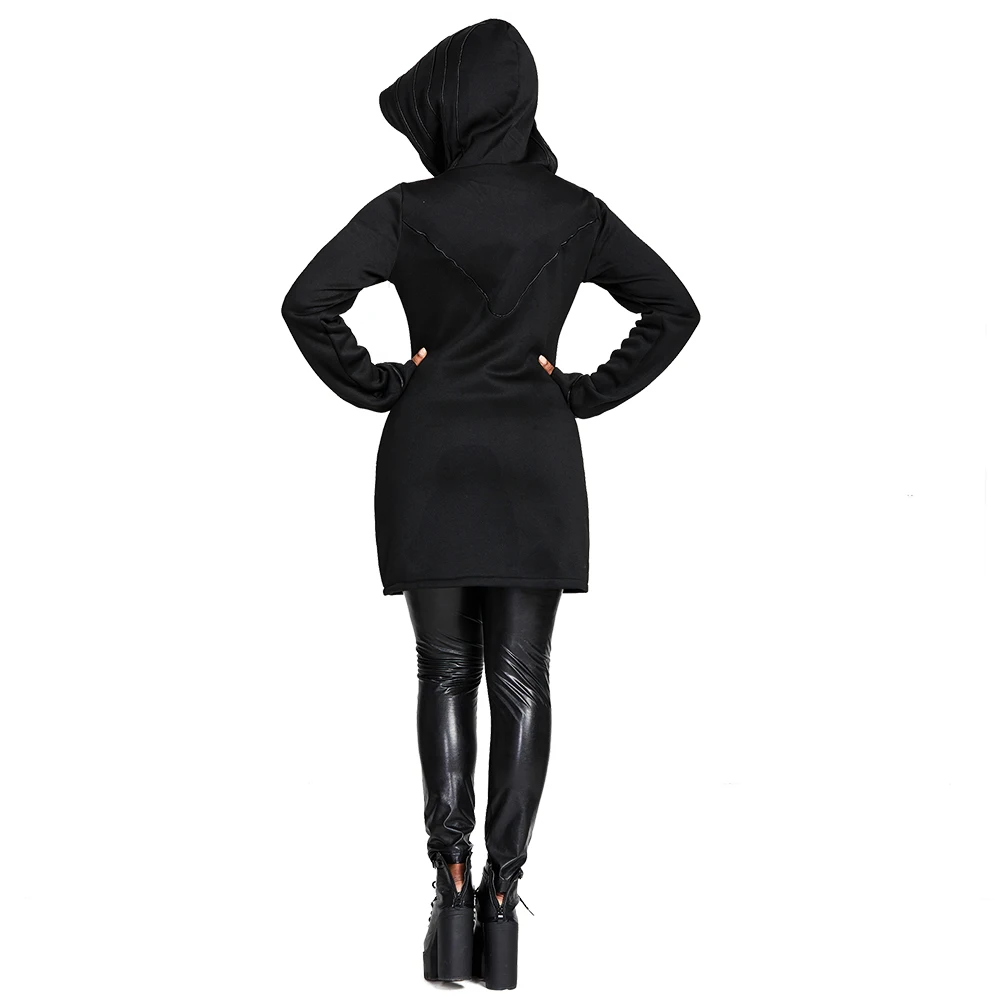 Готический тонкий средней длины толстовки женские длинные рукава карман с