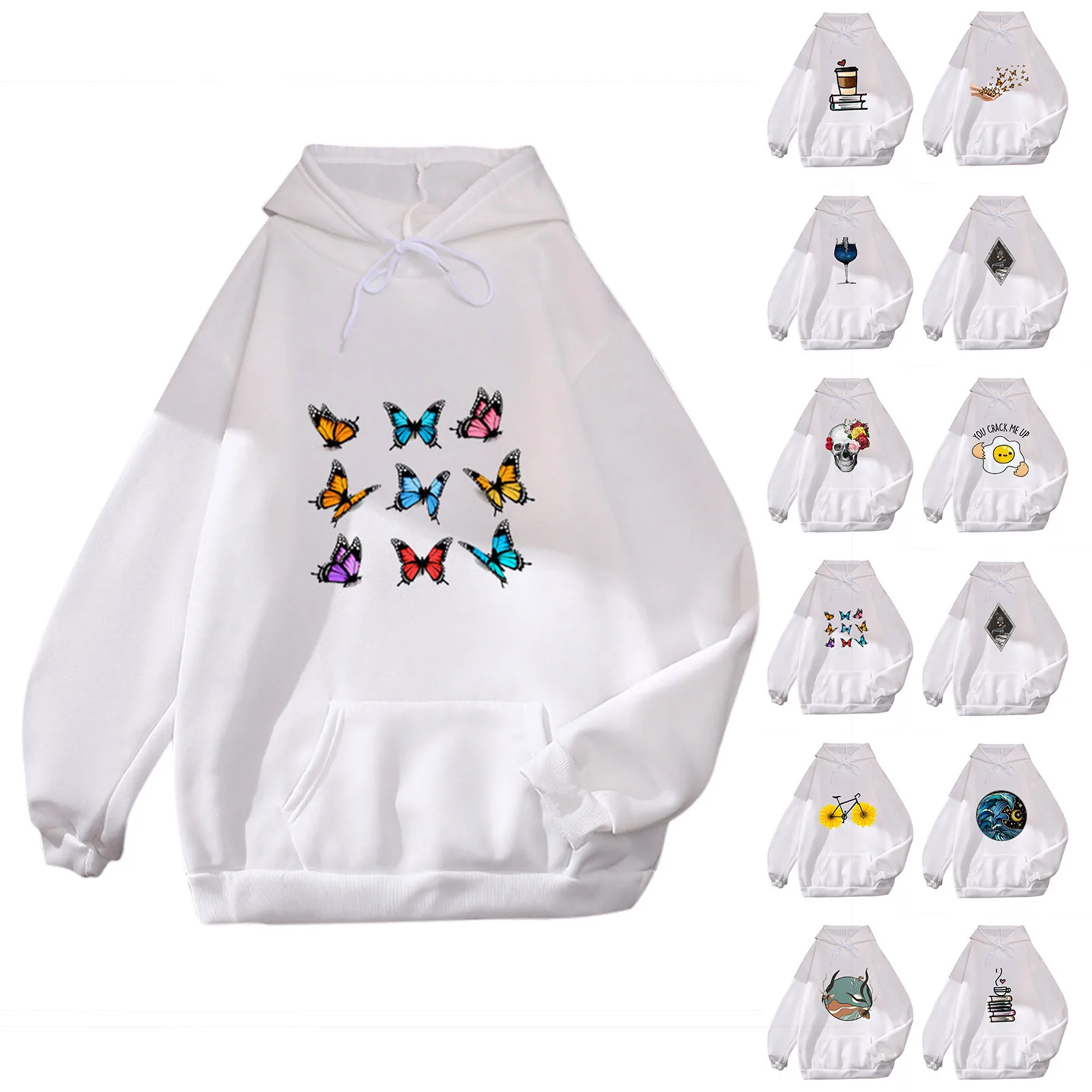 60# Print Kawaii Oversized Hoodie Long Sleeve Hoodies Women Print Sweatshirts Sudaderas Con Capucha Moletom Feminino Sweatshirts