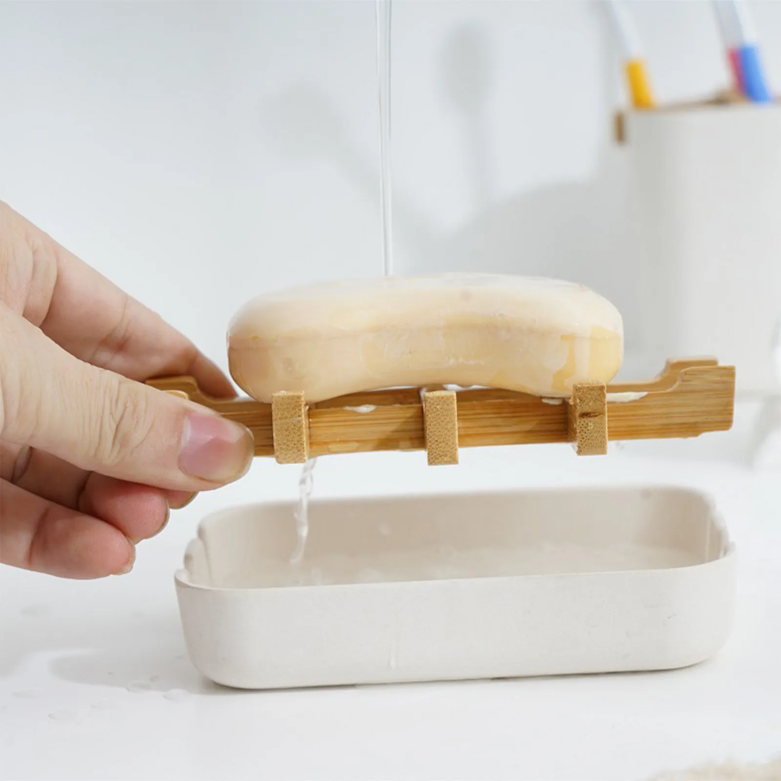 

Portable Leak-proof Bamboo Soap Dish Natural Handmade Soap Holder Box Bamboo Fibre Modern Removable Soap Tray For Sink Hot #864