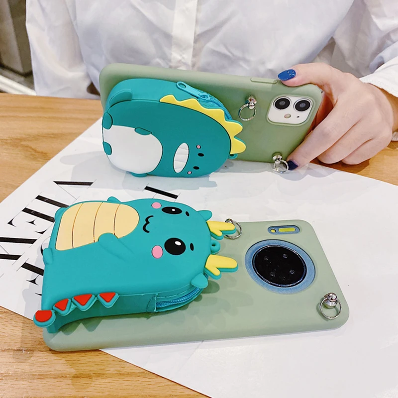 Мультяшный 3D силиконовый чехол-кошелек с динозавром для Huawei Y9 Prime 2019 Y8P Y9S Y8S Y7P Y7 Y6