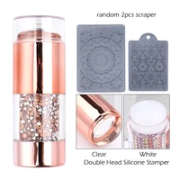 3pcslot double ended silicone nail stamper stamping plate jelly crystal handle with cap nail art stamp stencil scraper tools