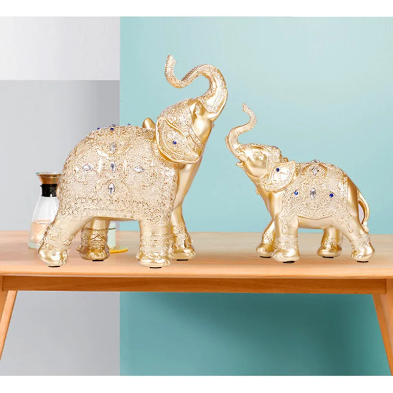 

Sales Lucky Elephant Figurine Art Sculpture Loving Animal Statues Resin Crafts Home Decoration Accessories 2Pcs/set R533