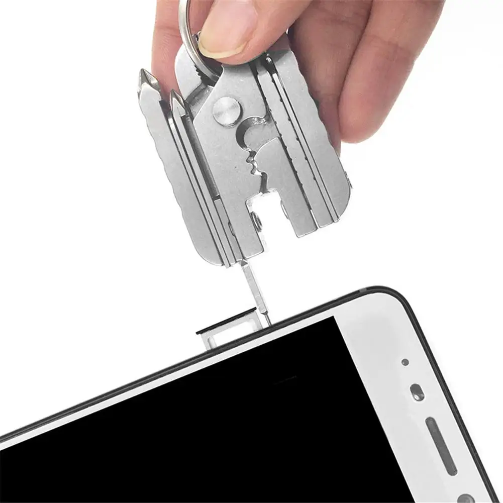 

420 Stainless Steel 15 In 1 Folding Mini Key Chain Multifunctional Pocket Multitools Pliers Travel Gadget Adjustable Wrench