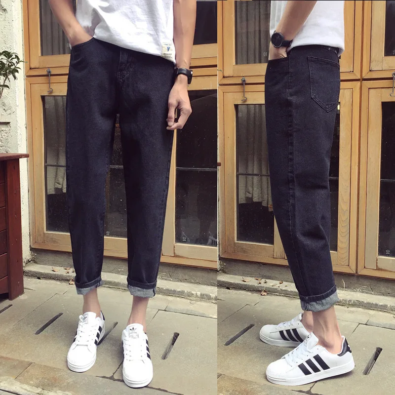 

Hong Kong style 2021 fashion street men's solid color straight-leg jeans Japanese and Korean slim-fit Aberdeen cropped trousers