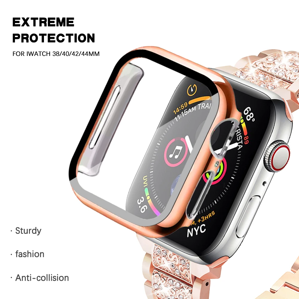Фото Чехол для часов Apple Watch 6 5 4 3 2 PC бампер со стеклянной защитной пленкой iwatch Series 38 мм 40