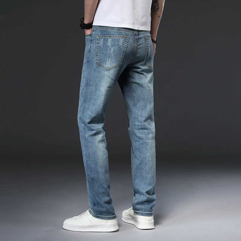 

Spring Men Classic Blue Casual Jeans 2021 Regular Stretch Straight Denim Pants Male Washed Cowboy Trousers Fashion Brand Clothes