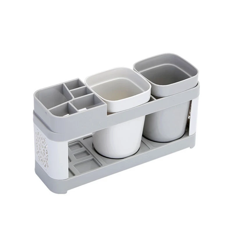 Toothbrush Holder Rack Stand Shelf Set Toothpaste Storage with 2 Mugs Bathroom |