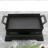 portable cast iron barbecue grill rectangular grilled fish stove seafood big plate commercial household single bbq pot heating h