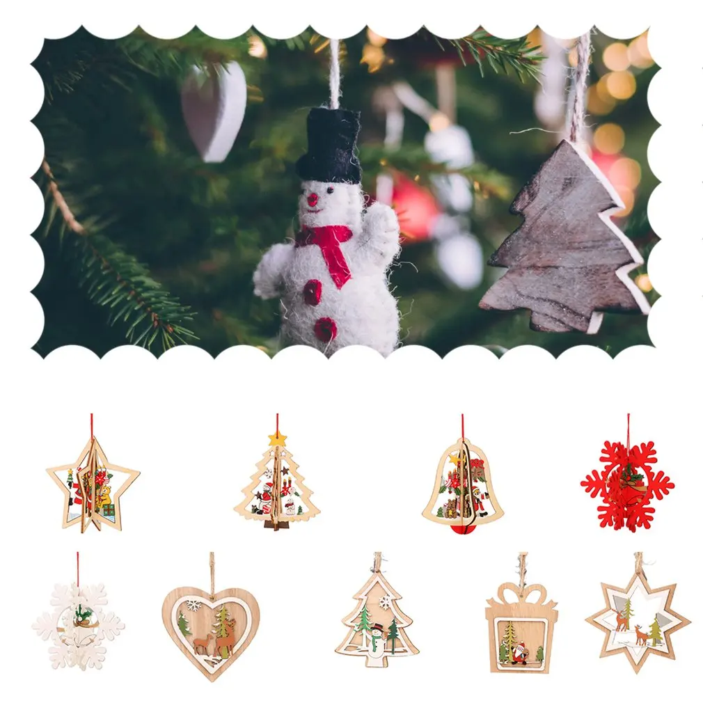 

1PC 3D Christmas DIY Ornament Wooden Hanging Christmas Tree Decorations For Home Party New Year Cute Gift