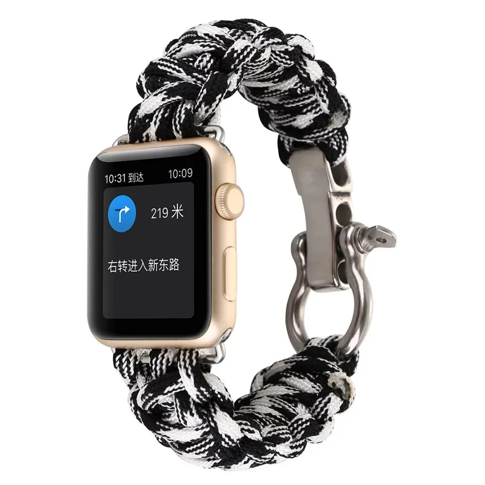 S White Black Нейлоновый спасательный трос ремешок с кожаной петлей Пряжка для apple watch ремешок 38 мм/42 мм/40 мм/44 мм наручный ремень для iWatch серии 5 4 3 - Цвет ремешка: S White Black