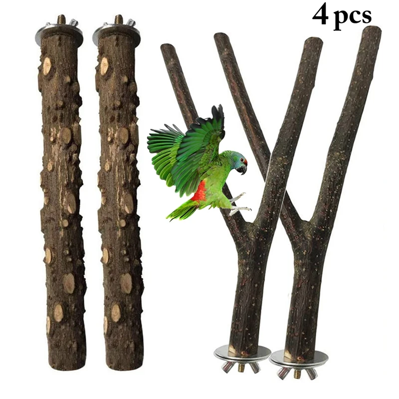 

4PCS Parrot Stand Branch Wooden Bite Proof Bird Stand Perch Bite Claw Grinding Toy Parrot Cage Perch Bird Cage Accessories