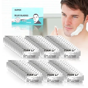 100 шт.лот, безопасное лезвие для бритвы для мужчин, Супер лезвия для бритья, синяя точилка с двойными краями, безопасные лезвия для бритвы, замена мужских Т-головок