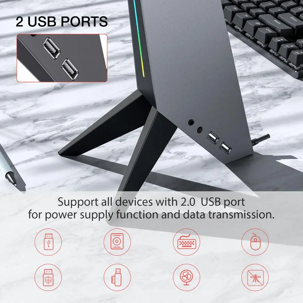 Havit Gamenote RGB Подставка для наушников с 3 5 мм AUX и двумя портами USB игровой дизайн