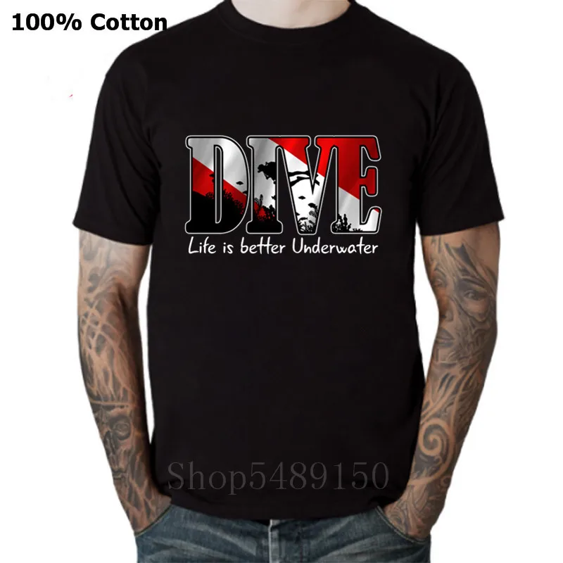 

Хипстерская футболка с логотипом для дайвинга, мужская рубашка из чистого хлопка для подводного плавания, забавная уличная одежда, модные п...