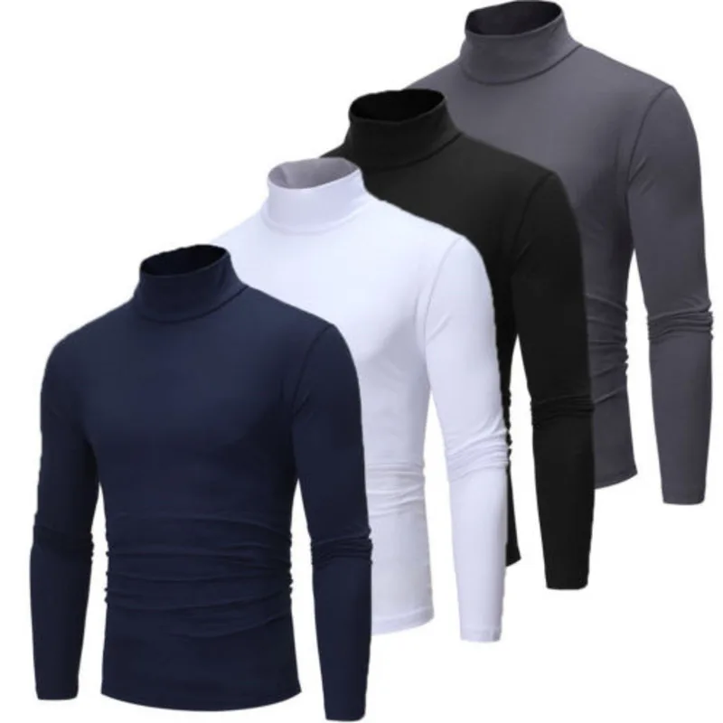 

Новинка, зимние мужские свитера с высоким воротником, теплый свитер с высоким воротником, однотонный пуловер из слайма, Мужская стрейчевая ...