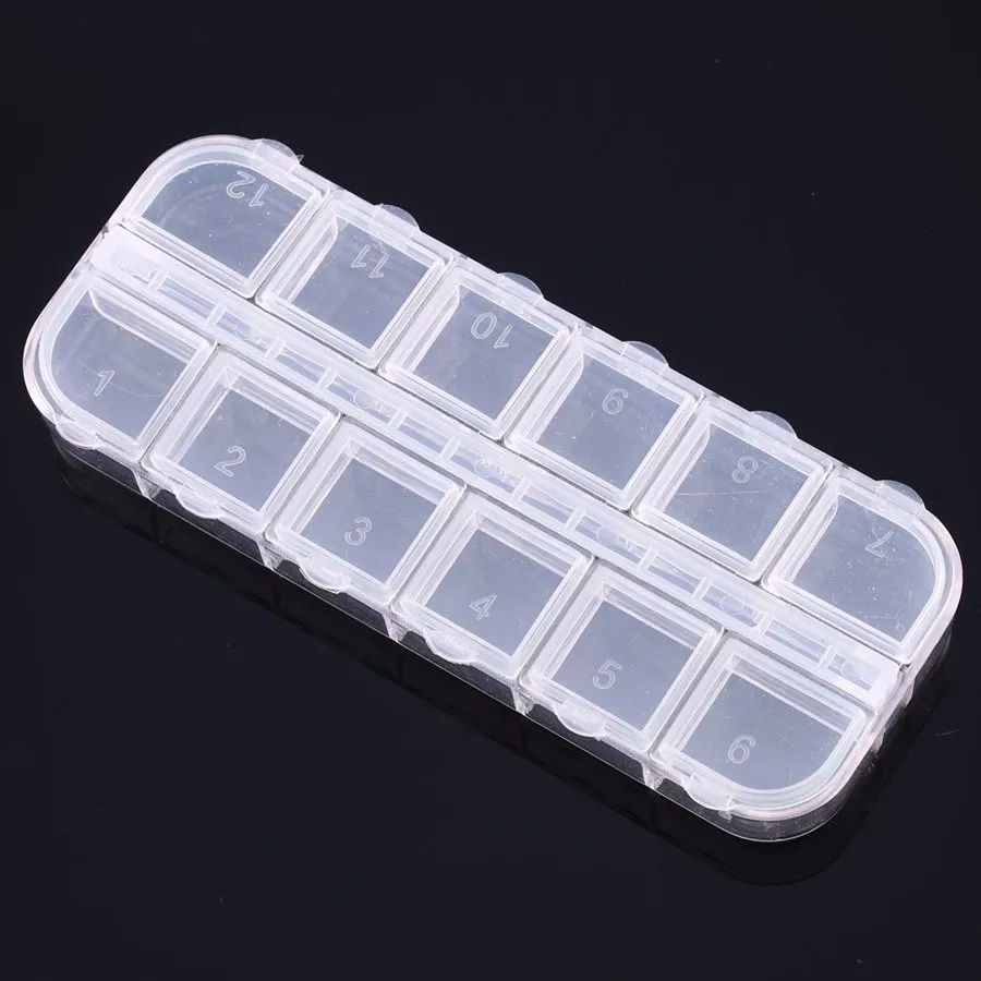 12 ячеек для дизайна ногтей прозрачный пластиковый чехол хранения стразы бисер