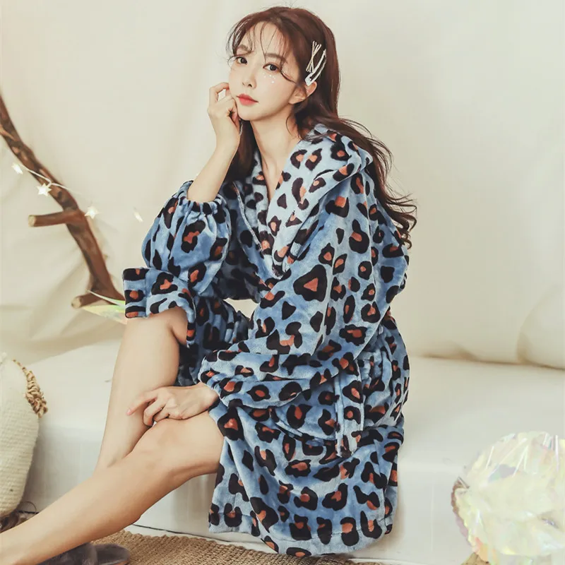 Новинка 2019 Зимняя женская сексуальная Длинная Ночная рубашка с леопардовым