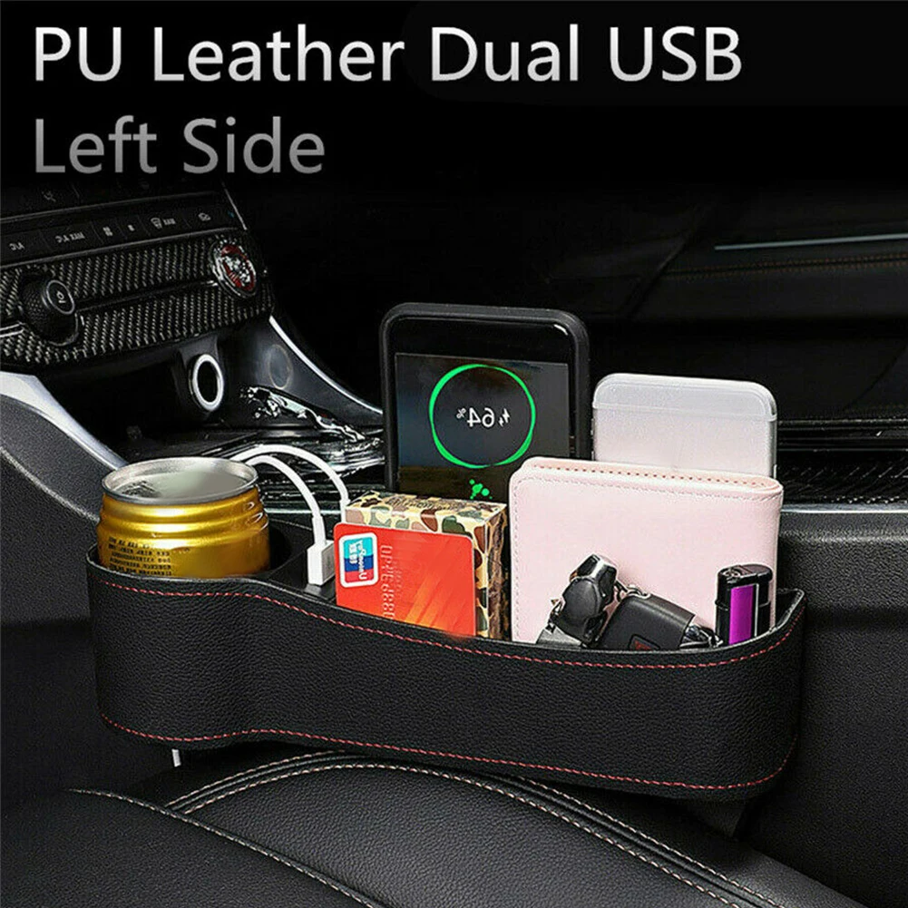 

1x Right Side Car Accessories Seat Slit Pocket Storage Organizer Box w/2USB Port Stowing Tidying Interior Accessories