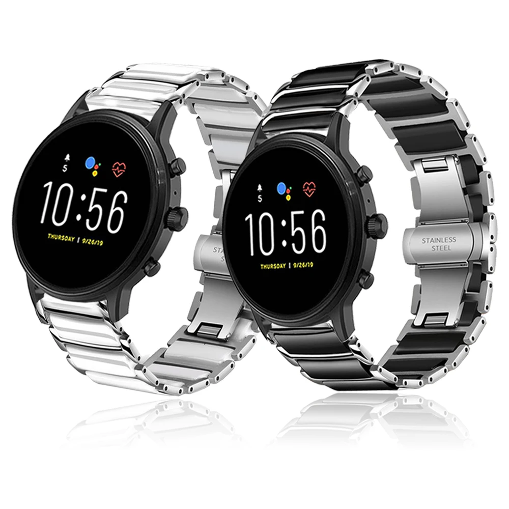 

Металлический керамический ремешок EasyFit 22 мм для Fossil Gen 5 Carlyle/Julianna/Garrett/Fossil Hybrid Smartwatch HR, ремешок для часов