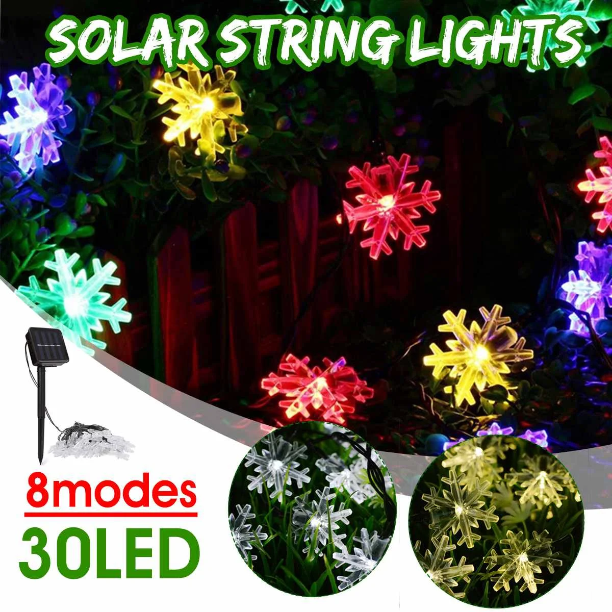 

Smuxi 6.5m 30LED 8Modes Snowflake Solar String Lights Outdoor Garden Decor For Christmas Wedding Party New Year Halloween