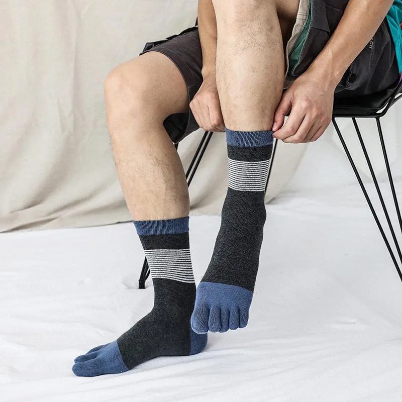 

Hot Sold Men Socks Toe Socks Thicken Socks Absorbs Sweat Stripe Five Toe Tube Socks Finger Socks Soft Mid-Calf Autumn Winter