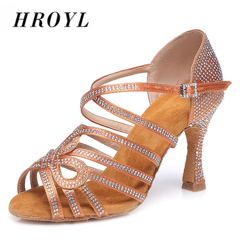 HROYL Латинская танцевальная обувь для домашние тапочки женщин и девушек с Стразы