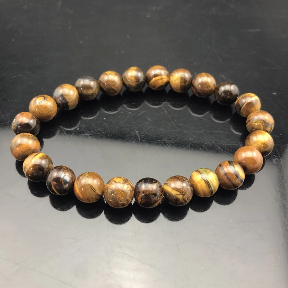 Tiger Eye Натуральная чакра из бисера рок браслет для мужчин 8 мм натуральный камень Лава тигровый глаз матовый черный оникс бусины из лечебных камней очарование Йога женские ювелирные изделия - Окраска металла: Tiger Eye