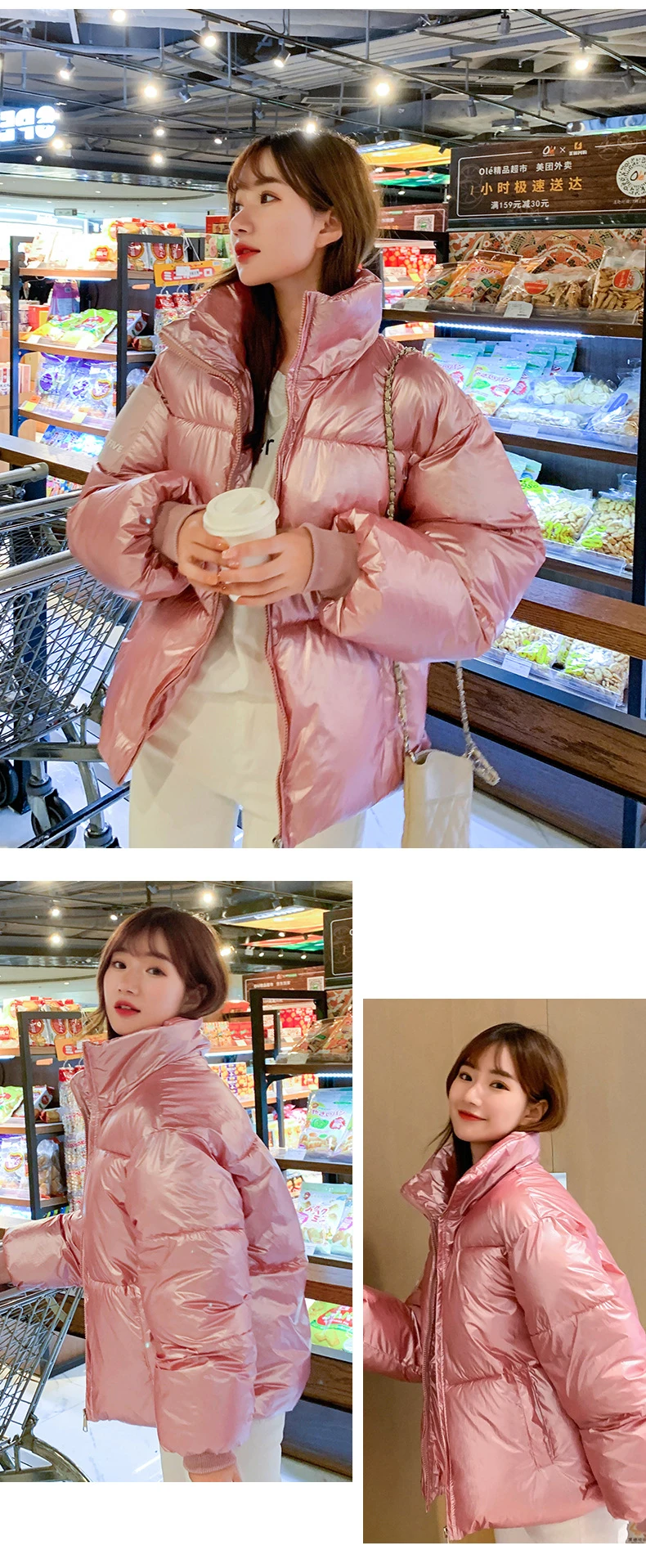 New Arrival Fashion Women Winter Glossy Parka Warm Thicken Ladies Coat Short Stand Collar Coats Parka Womens Jackets