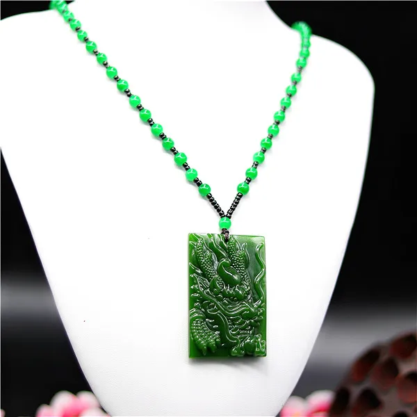Натуральный зеленый китайский Нефритовый дракон кулон бусы ожерелье модное