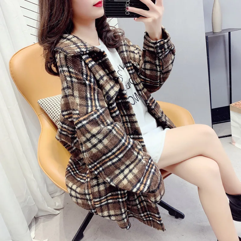 Клетчатая рубашка для девочек с длинным рукавом свободная Bf женщин Harajuku размера