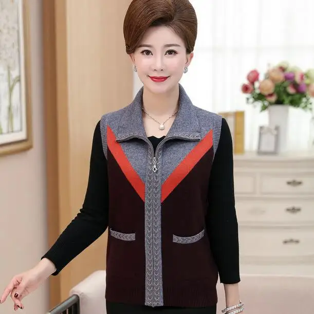 Female Cardigan Coat New Sleeveless Knitting Sweater Vest Turn Down Collar Zipper Women DC183 |