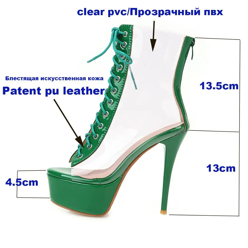 Женские ботильоны с открытым носком прозрачные непромокаемые из ПВХ на высоком